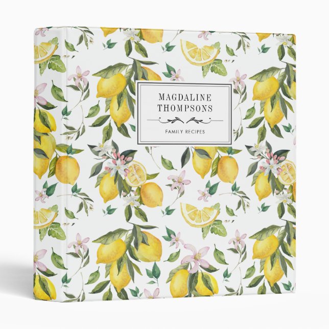 Classeur Aquarelle Citrus citron jaune vert été (Devant/Côté)