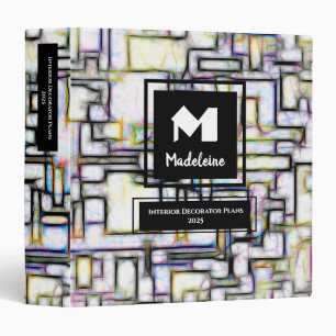 Classeur Aquarelle colorée Monogramme géométrique Abstrait