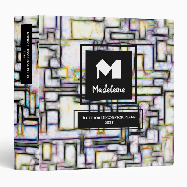 Classeur Aquarelle colorée Monogramme géométrique Abstrait (Devant/Côté)