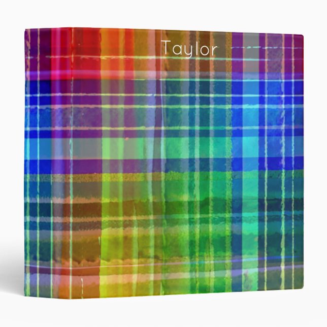 Classeur Aquarelle couleur plaid moderne Artsy Arc-en-ciel (Devant/Côté)