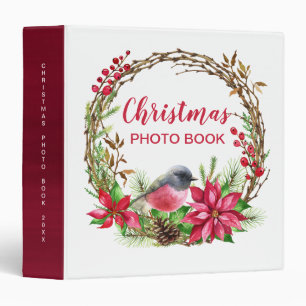 Classeur Aquarelle couronne Poinsettia & Bird Christmas