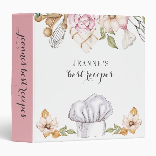 Classeur Aquarelle Cuisinière Baker Recettes personnalisées (Devant/Côté)