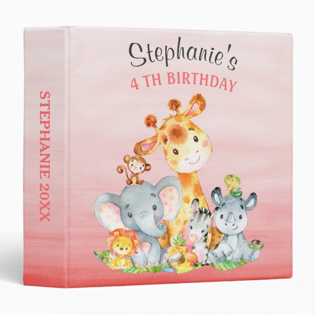 Classeur Aquarelle Cute Safari Jungle Animaux Anniversaire (Devant/Côté)