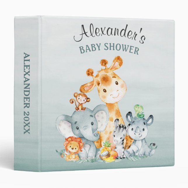Classeur Aquarelle Cute Safari Jungle Animaux Baby shower (Devant/Côté)