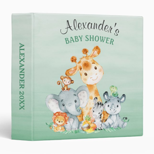 Classeur Aquarelle Cute Safari Jungle Animaux Baby shower (Devant/Côté)