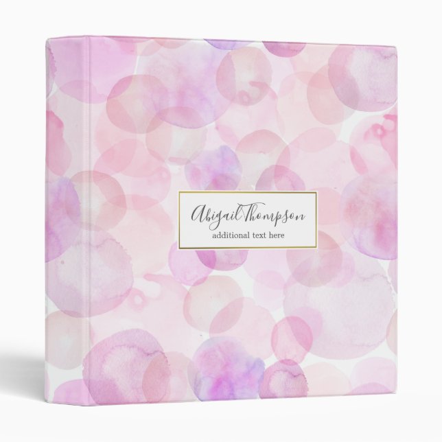 Classeur Aquarelle de bulle rose mignonne Motif Monogramme (Devant/Côté)