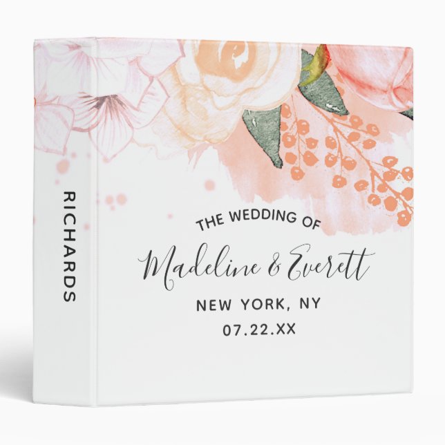 Classeur Aquarelle de la Monnaie de Pêche Floral Mariage Al (Devant/Côté)