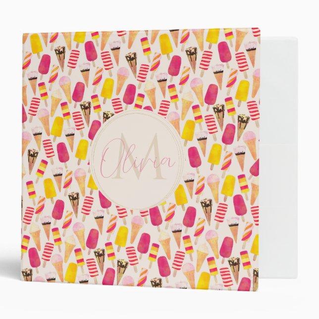 Classeur Aquarelle douce été crème glacée (Devant/intérieur)