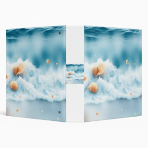 Classeur Aquarelle douce Vagues océaniques avec coquilles