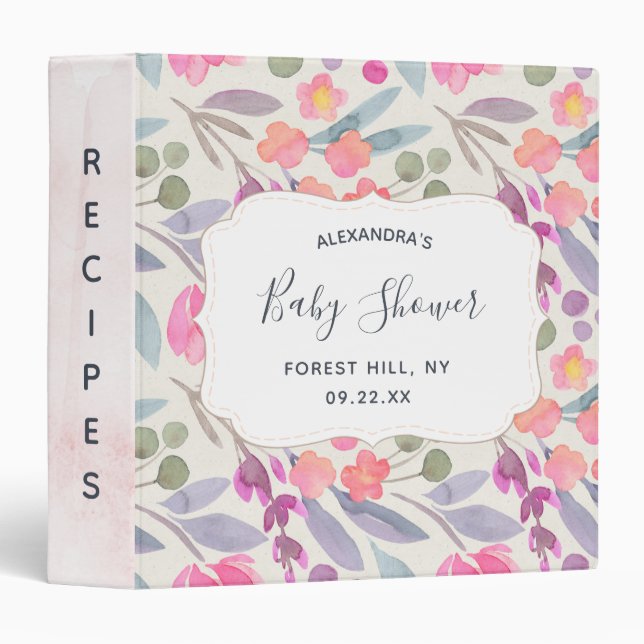 Classeur Aquarelle Dreamy Floral | Recette baby shower (Devant/Côté)
