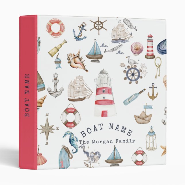Classeur Aquarelle éléments nautiques marin (Devant/Côté)