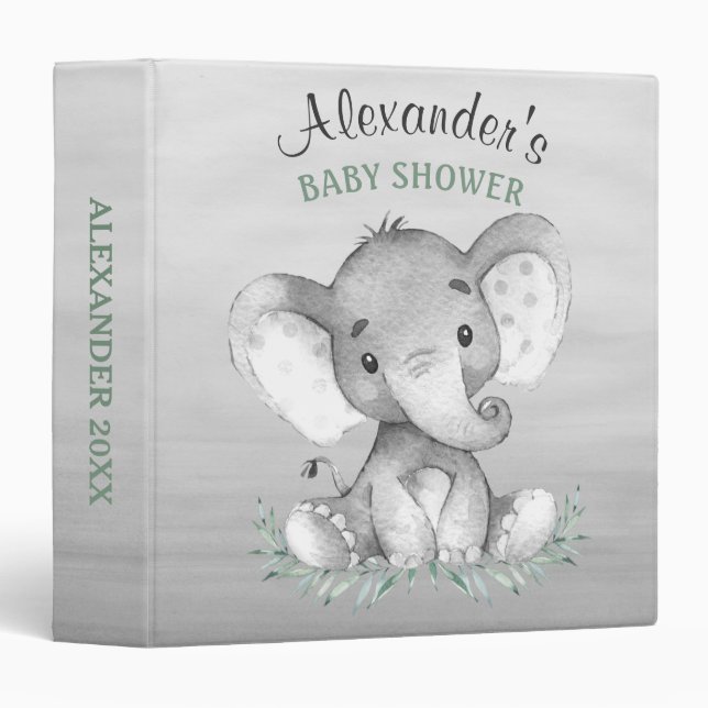 Classeur Aquarelle Elephant Baby shower photo Album (Devant/Côté)