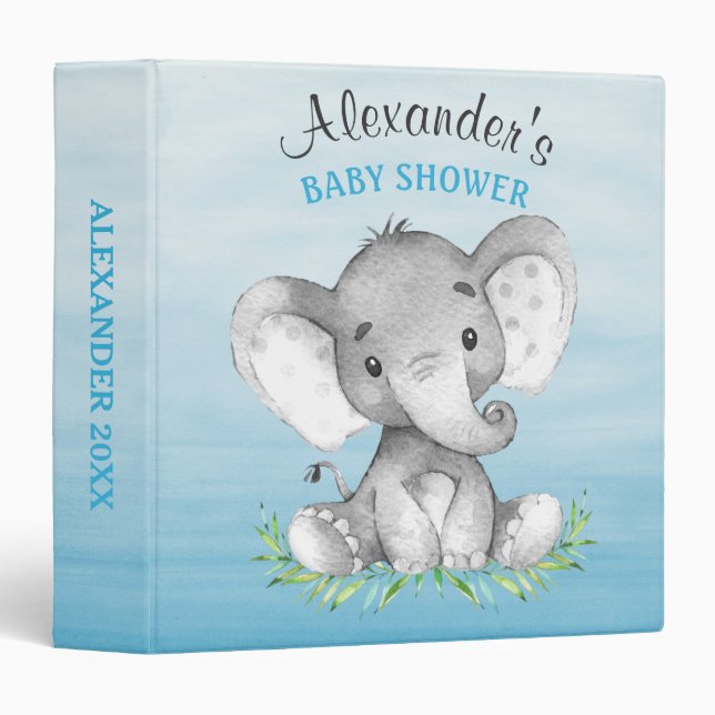Classeur Aquarelle Elephant Boy Baby shower Photo Album (Devant/Côté)