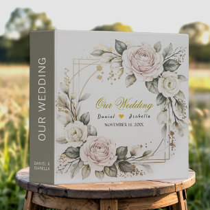 Classeur Aquarelle Eucalyptus Roses Florales Mariage Or   
