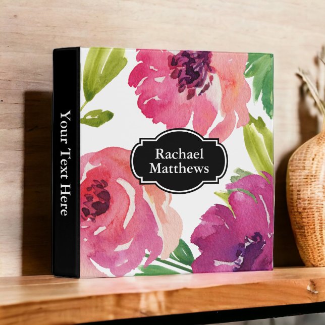 Classeur Aquarelle féminine Floral Custom (Pretty feminine watercolor florals to personalize for your home or office.)