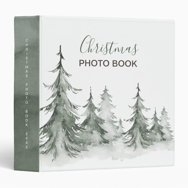 Classeur Aquarelle Fir Trees hiver, Noël (Devant/Côté)