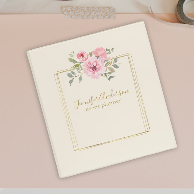 Classeur Aquarelle Fleur sauvage Lush Blush Rose Floral (Créateur téléchargé)