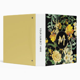 Classeur Aquarelle Fleur sauvage noir jaune Monogramme