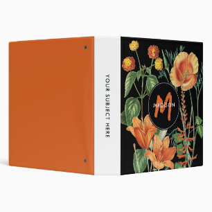 Classeur Aquarelle Fleur sauvage noir orange monogramme