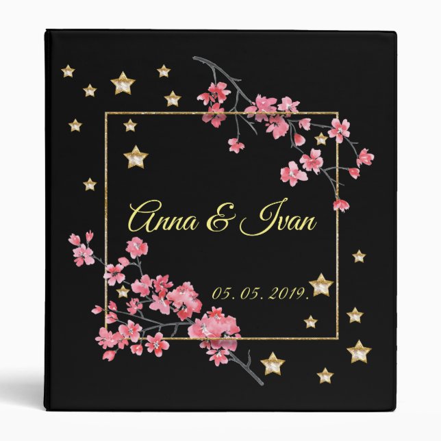 Classeur aquarelle fleurie, fleur de cerisier, personnalisé (Devant)