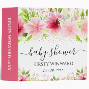 Classeur Aquarelle Fleurs roses Baby shower Album photo