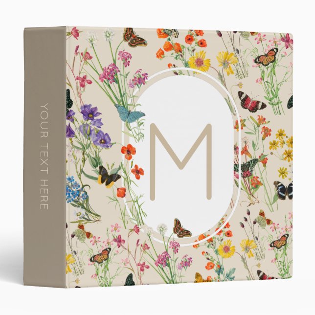 Classeur Aquarelle Fleurs sauvages & papillons Jardin Flora (Devant/Côté)