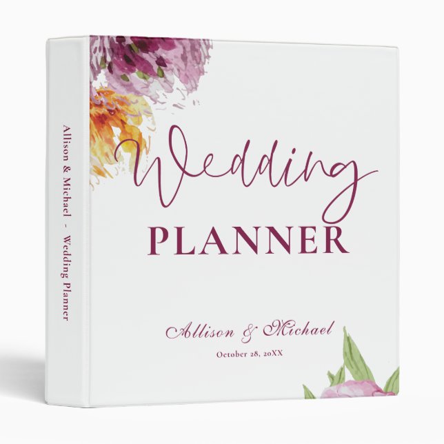 Classeur Aquarelle Floral Wedding planner (Devant/Côté)