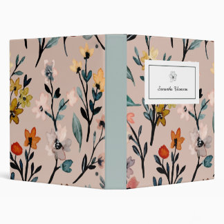 Classeur Aquarelle florale Boho Rose Dusty personnalisée