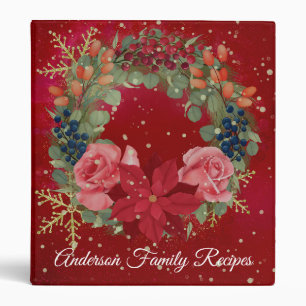 Classeur Aquarelle florale de Noël couronne poinsettia roug