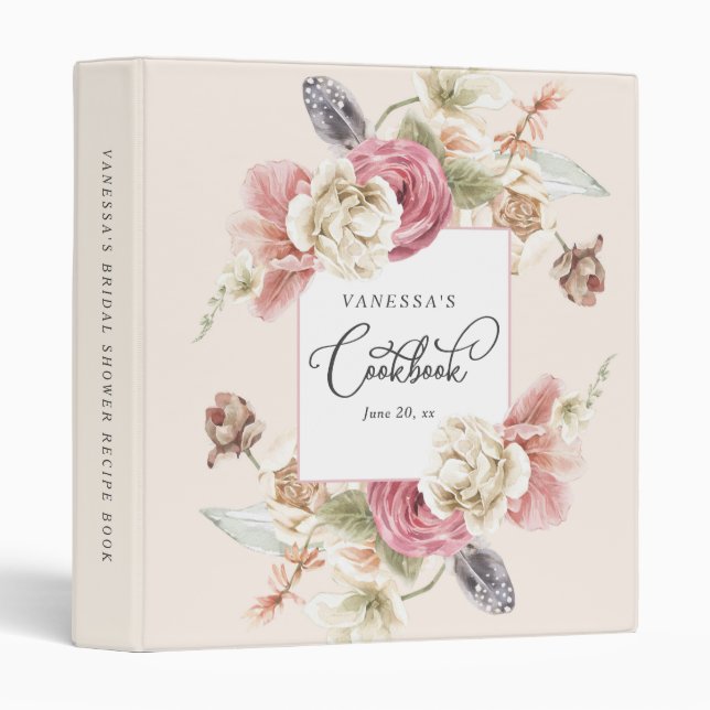 Classeur aquarelle florale personnalisée livre de recettes  (Devant/Côté)