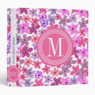 Classeur Aquarelle florale pourpre et rose personnalisée