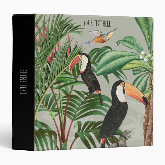 Classeur Aquarelle Forêt tropicale et Oiseaux du Toucan (Devant/Côté)