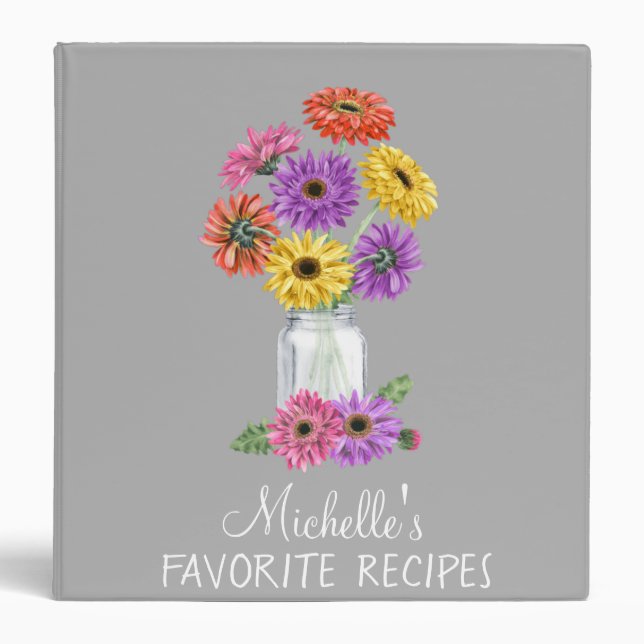 Classeur Aquarelle Gervbera Daisy Mason Jar Recette (Devant)