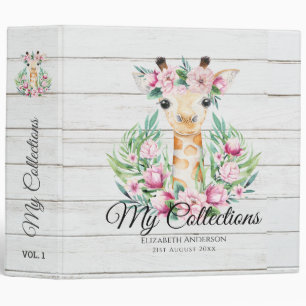Classeur Aquarelle GIRAFFE Boho Fleurs roses Filles Nommées