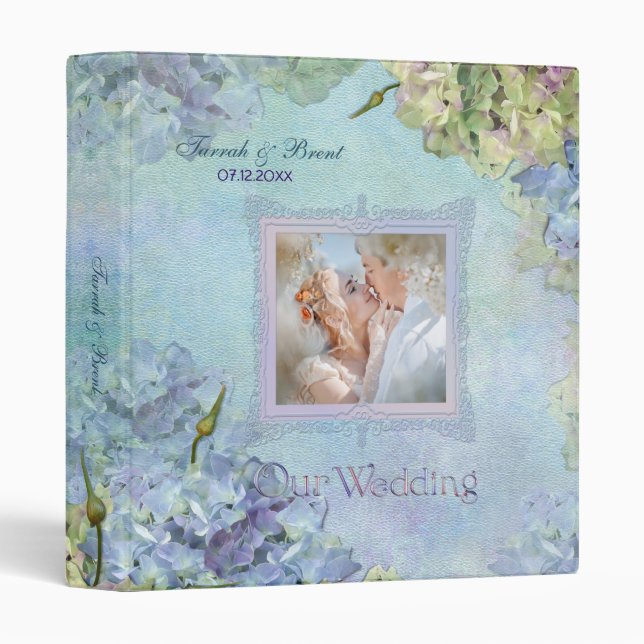 Classeur Aquarelle Hydrangea Album photo mariage (Devant/Côté)