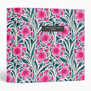 Classeur Aquarelle inspirée rose + bleu Botanique Floral P