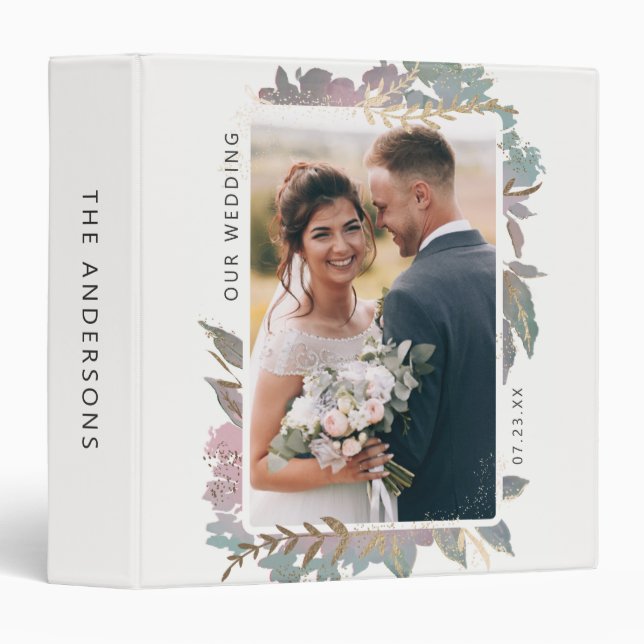 Classeur Aquarelle Jardin Floral Mariage Photographie Album (Devant/Côté)