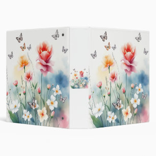 Classeur Aquarelle Jardin florissant avec papillons