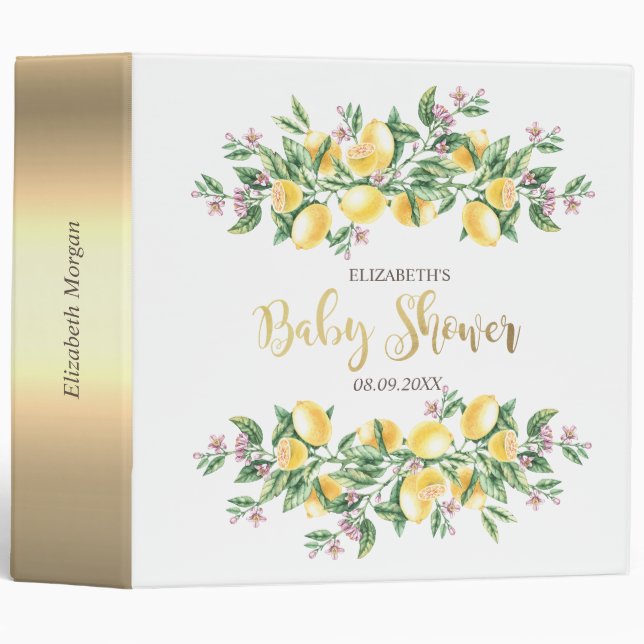 Classeur Aquarelle Lemons Baby shower de fleurs botaniques (Devant/Côté)