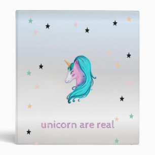 Classeur Aquarelle magique Visage Unicorne, Argent, Étoiles