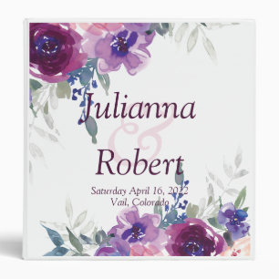 Classeur Aquarelle mariage floral violet et mauve 3 ri