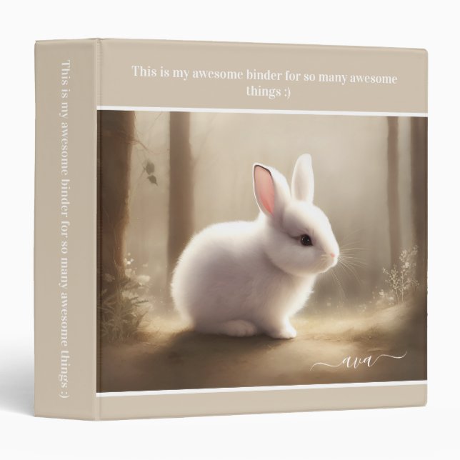 Classeur Aquarelle mignonne Bébé Lapin Bois Nom de la forêt (Devant/Côté)