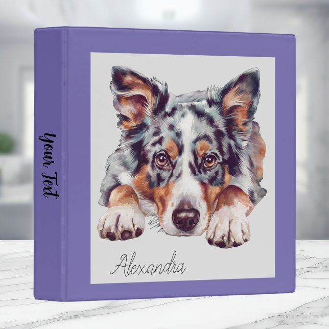 Classeur Aquarelle mignonne violet Chien personnalisé (Créateur téléchargé)