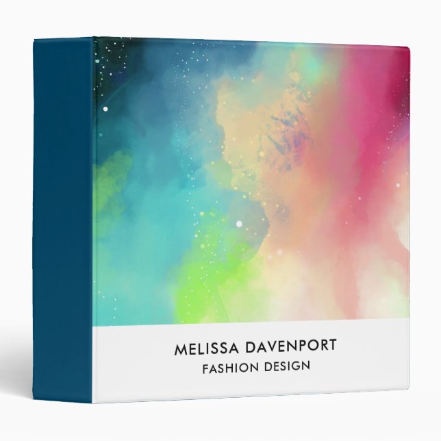 Classeur Aquarelle moderne Green & Red Space Nebula (Devant/Côté)