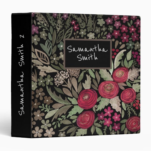 Classeur Aquarelle, motif de fleurs, aquarelle, roses 3 ri (Devant/Côté)