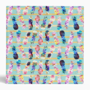 Classeur Aquarelle Nebula Ananas Gold Stripes Design