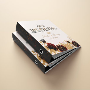 Classeur Aquarelle Or Bourgogne Roses Mariage élégant