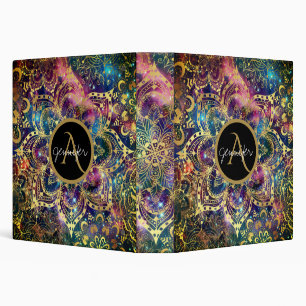Classeur Aquarelle or et nébuleuse mandala Monogramme