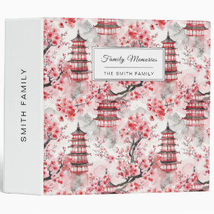 Classeur Aquarelle Pagode chinoise aux fleurs de cerisiers 