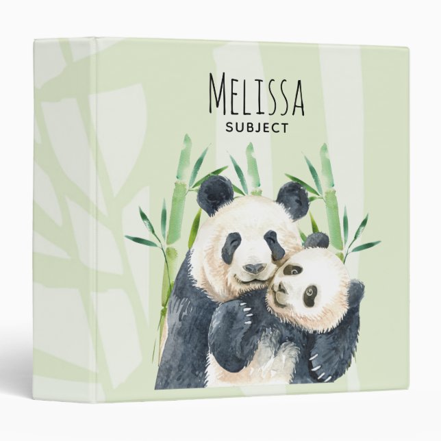 Classeur Aquarelle Panda Ours Maman & Bébé en Bambou